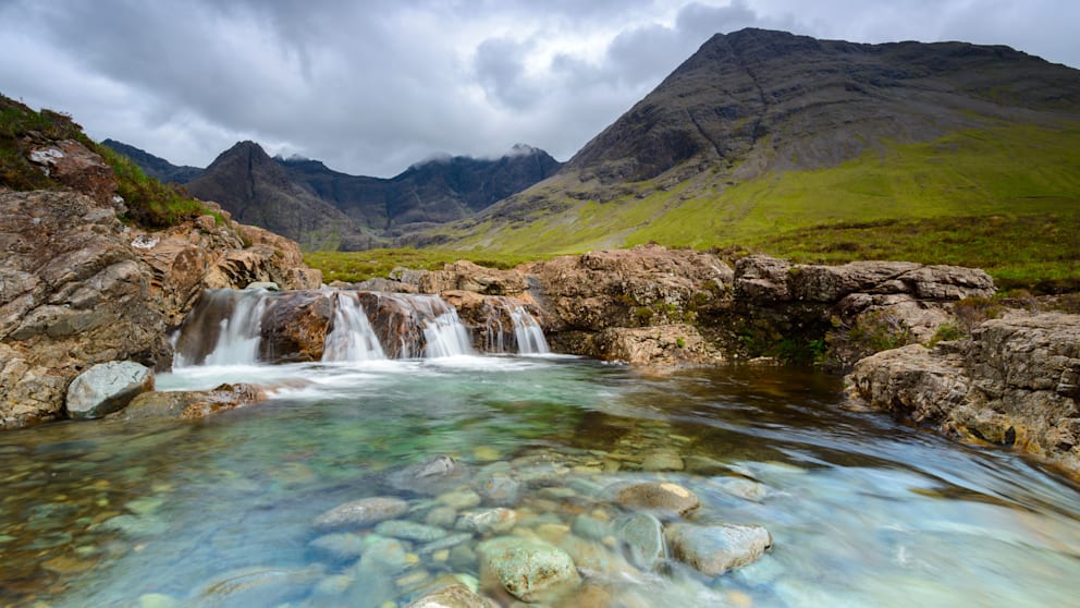 Die Fairy Pools in den Black Cuillin Berge, Isle of Skye, Schottland