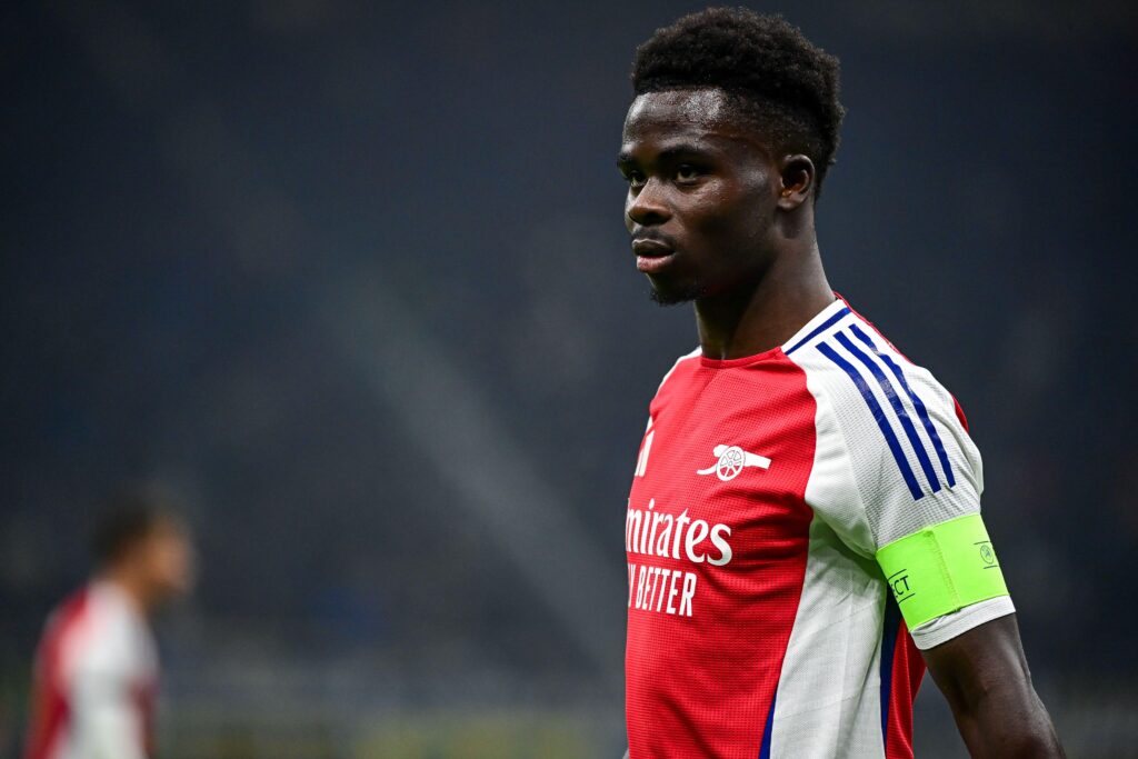 Bukayo Saka of Arsenal FC during the UEFA Champions League football match Inter Milan and Arsenal FC at San Siro Stadium in Milan, Italy on November 6, 2024
