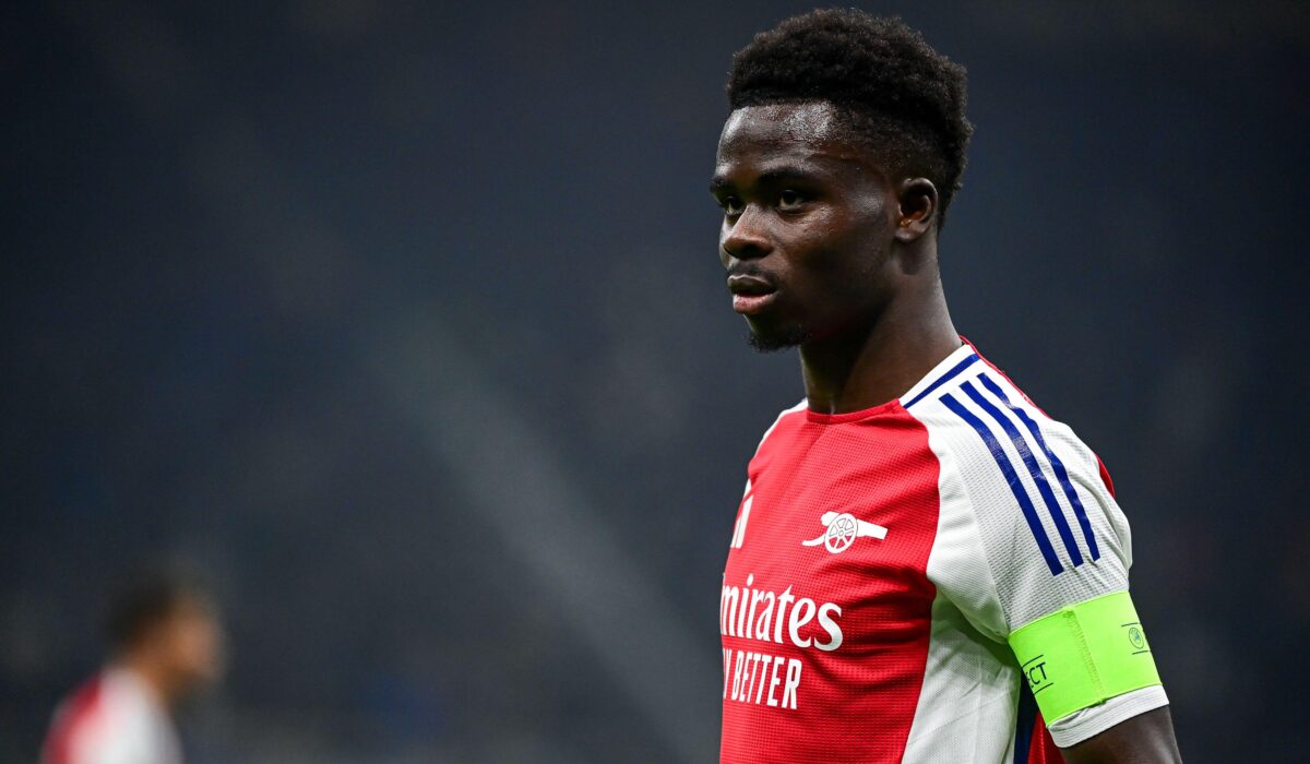 Bukayo Saka of Arsenal FC during the UEFA Champions League football match Inter Milan and Arsenal FC at San Siro Stadium in Milan, Italy on November 6, 2024
