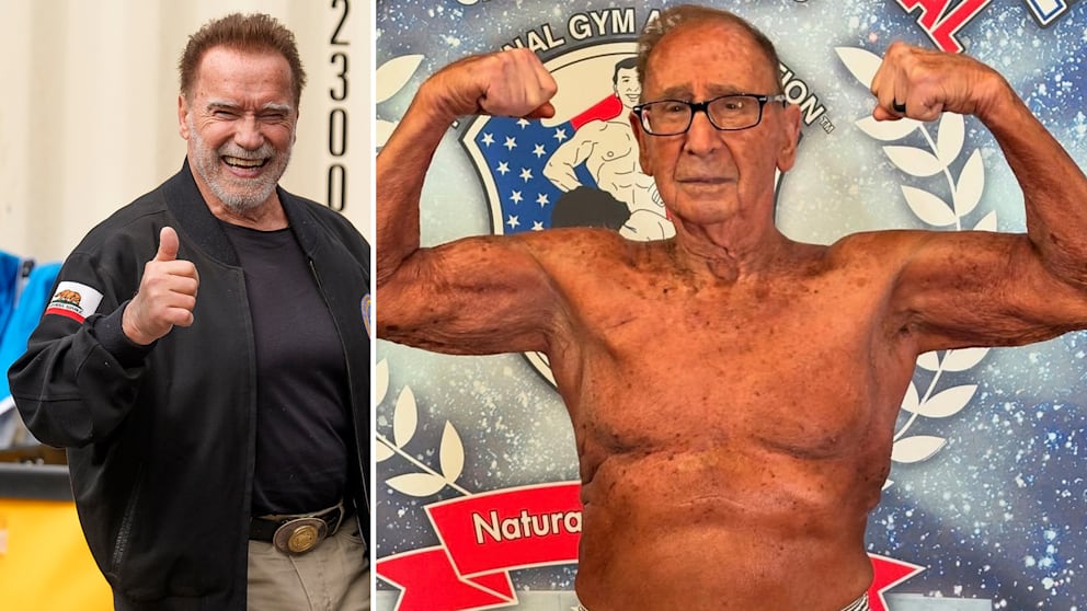 Weltklasse! Arnold Schwarzeneggers (l., 77) erster US-Freund und frühere Bodybuilding-Mentor, Andrew Bostinto (100), wurde jetzt in einem Wettkampf in Florida zum ältesten aktieven Bodybuilder der Welt