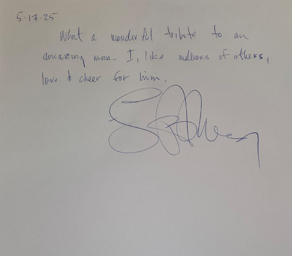Der Gästebuch-Eintrag von Lance Armstrong im Jan-Ullrich-Museum
