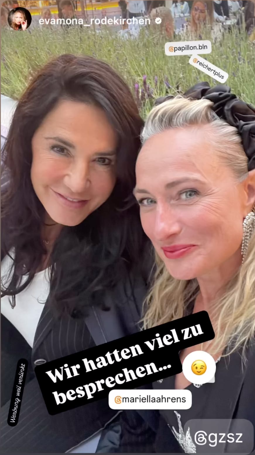 Eva Mona Rodekirchen und ihre Ex-GZSZ-Kollegin Mariella Ahrens (56) trafen sich beim Terrassen-Opening des Berliner Nobel-Restaurants „Papillon“ erstmals nach Ahrens‘ Serien-Ausstieg wieder