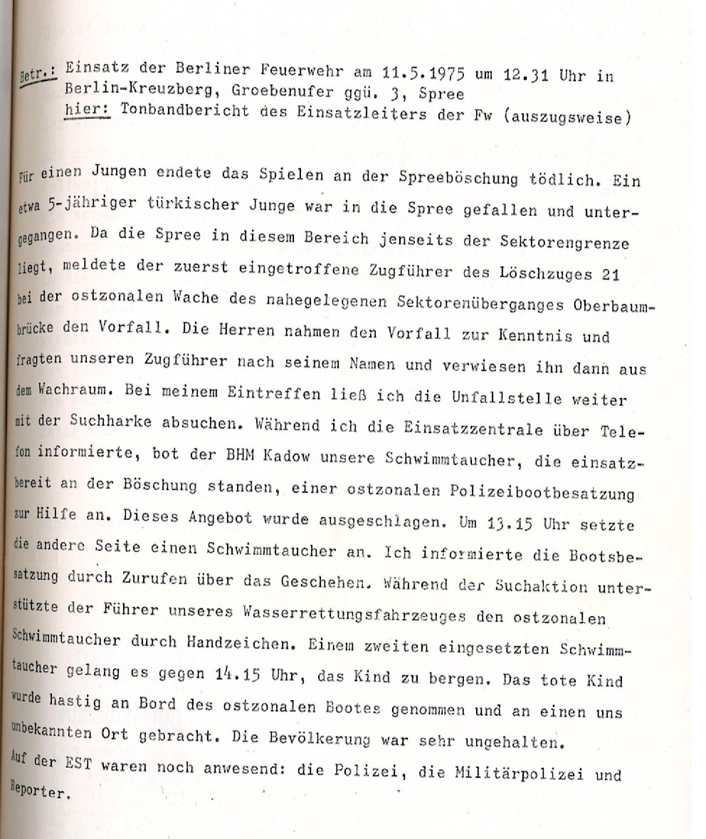 Der Bericht des Einsatzleiters der Berliner Feuerwehr zum tragischen Tod von Cetin Mert am 11. Mai 1975 in Berlin