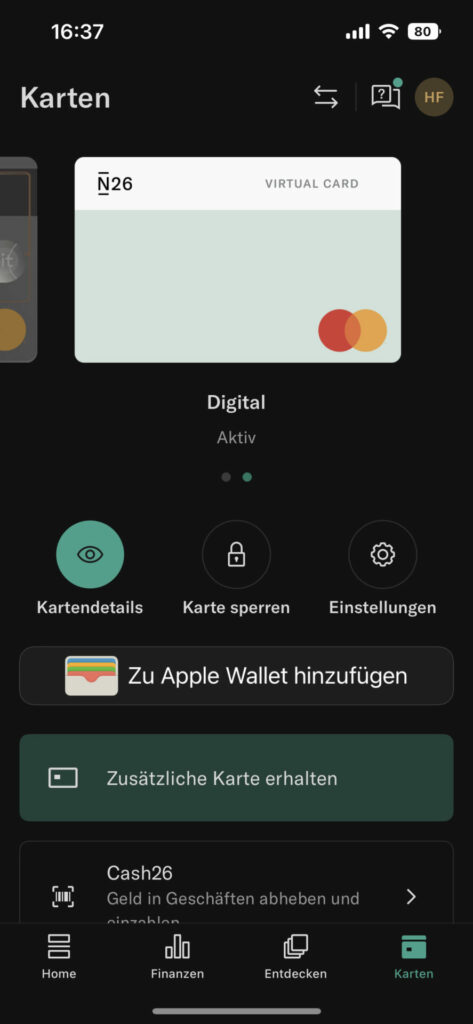 N26 Kreditkarte, N26 virtuelle Mastercard, N26 App, N26 Girokonto