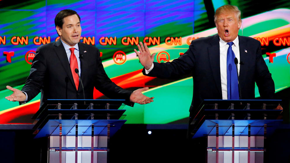 Rückblick: Die damaligen republikanischen Präsidentschaftskandidaten Marco Rubio (L) und Donald Trump zofften sich während der von CNN gesponserten Debatte in 2016 in Houston. Trump verspottete ihn als „Kleinen Marco“