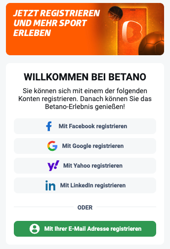 Betano Registrierung