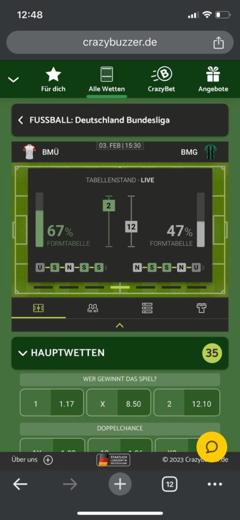 CrazyBuzzer App Sportwetten