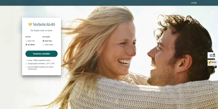 Startseite der Dating-Plattform VerliebtAb40