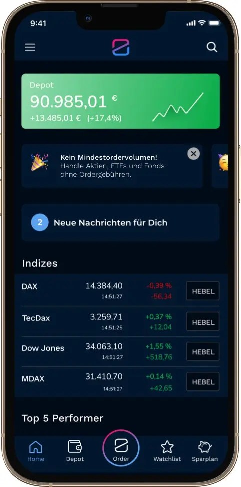 Screenshot der Finanzen.net Zero App