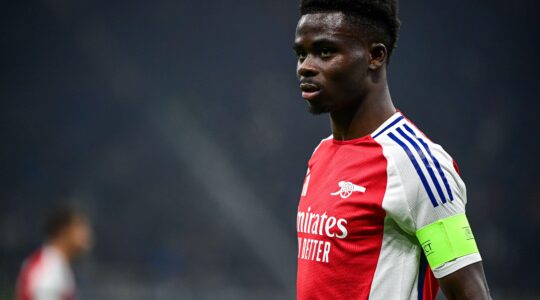 Bukayo Saka of Arsenal FC during the UEFA Champions League football match Inter Milan and Arsenal FC at San Siro Stadium in Milan, Italy on November 6, 2024