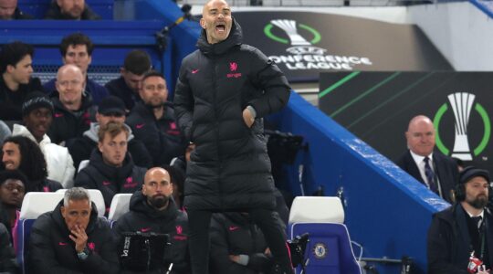 3ATJJC4 London, UK. 17th Apr, 2025. Enzo Maresca, head coach of Chelsea during the Chelsea vs Legia Warsaw UEFA Europa Conference League match at Stamford Bridge, London. Picture credit should read: Paul Terry/Sportimage Credit: Sportimage Ltd/Alamy Live News