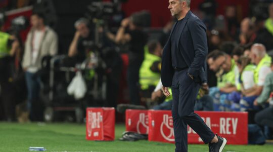 Sevilla, Spain. 27th Apr, 2025. FC Barcelona head coach Hansi Flick during the Copa del Rey match, Final, between FC Barcelona and Real Madrid CF played at La Cartuja Stadium on April 26, 2025 in Sevilla, Spain. (Photo by Antonio Pozo/Pressinphoto)