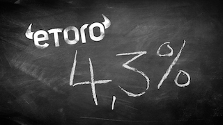eToro-Logo auf Tafel mit Zinssatz