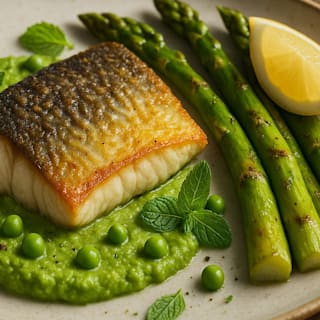 Zuckerfreies Zanderfilet-Rezept: Erbsen-Minz-Püree