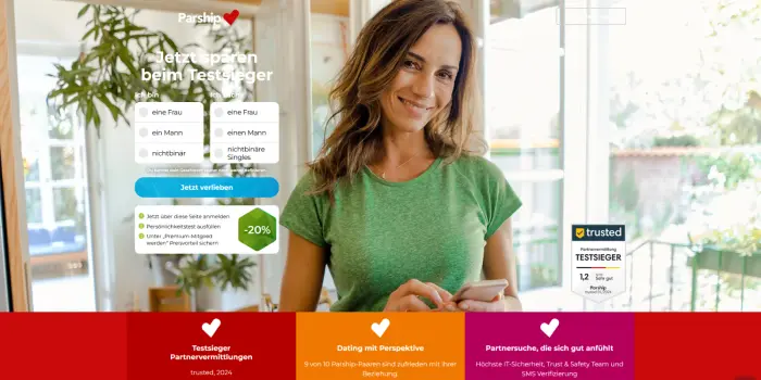 Startseite der Partnervermittlung Parship